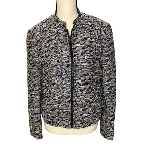FOSSIL Arlene Jacket Blue Multi Leopard Print Metallic Full Zip Size Medium - Picture 3 of 8